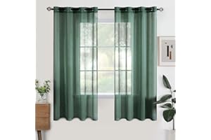 Woaboy Cortina Translúcida Fresca Transparente Poliéster Visillo Ventana Moderno Decorativo para Salón Habitación Dormitorio 2 Piezas 140x145cm Verde Oscuro