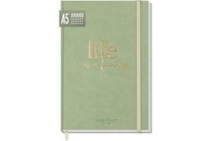 HÄFFT paper&you® dotted Journal A5 con banda elástica "Sage" 156 páginas, cuaderno de notas con puntos, diario - sostenible & respetuoso con el clima