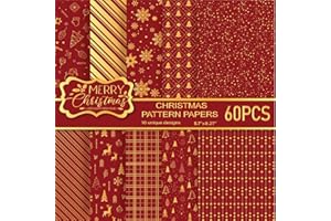 MIAHART Lot de 60 feuilles de papier à motifs joyeux Noël, 10 motifs pour loisirs créatifs, fabrication de cartes, scrapbooking (Rouge et or, A5)