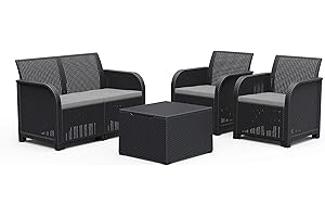 Keter Rosalie Lounge Set da Esterno con Cuscini Inclusi - Poltrone 65X63X74H Divano 113X65X74H Tavolino Contenitore 60X55X39H
