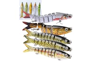 MKNZOME Señuelos de Pesca Multiarticulados, Swimbait Realista de Hundimiento Lento para Agua Dulce y Salada, Kit de Señuelo Flotante con Anzuelo Triple Segmentado para Trucha, Lucioperca y Lucio