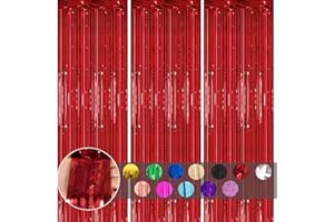 COSORO 3 Stück Lametta Vorhang Rot,Metallische Glitzervorhang Lametta 1x2m,Glitzer Tinsel Curtain Folienfransen Vorhang Fotowand Hintergrund für Geburtstags Hochzeit Weihnachten Disco Halloween Party Deko