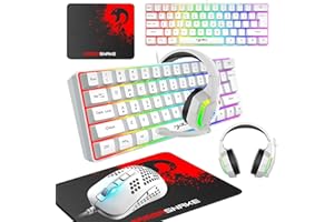 KUIYN 60% Wired Compact Gaming Keyboard Mini 61 Tasti 11 RGB Retroilluminazione Effetti con Tasti Pieni Anti-ghosting + Mouse Gamng leggero cablato 2400DPI Honeycomb Optical Mouse +RGB auricolare +Mouse Pad