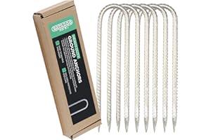 Satargo Set of Galvanized Steel Heavy Duty Tent Pegs for Hard Ground - 12" Metal Rebar Pegs for Tent Trampoline Gazebo - 10mm Thick Metal U Ground Stakes Anchors Pegs with Silicone End Caps (4)
