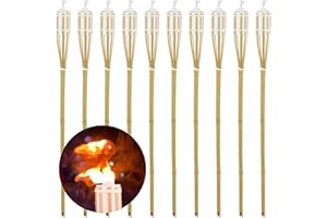 Relaxdays Set da 10 Fiaccole per Giardino, Accensione ad Olio, in bambù, con Stoppino, Outdoor, HxD: 90x6 cm, Naturale