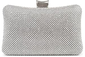 HARPIMER Bolso Fiesta Mujer Plateado, Clutch Bolso de Noche Boda Ceremonia Novia Cartera de Mano con Anillo Diamante