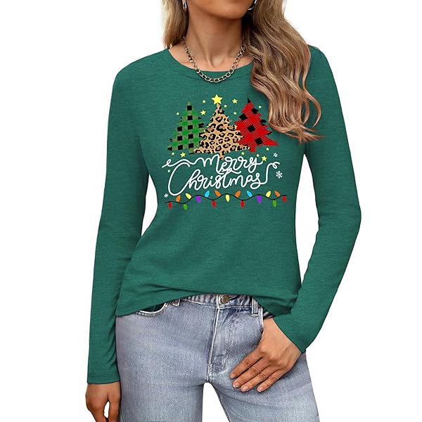 Kersttrui dames lange mouwen V-hals grappige kerstoutfit blouse met
