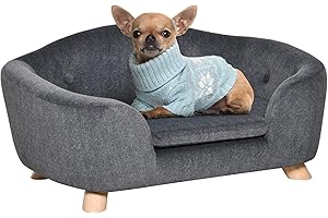 PawHut Canapé lit Panier Chien Chat sur Pied Design Contemporain Coussin Moelleux Amovible Pieds Bois Massif dim. 70L x 47l x 30H cm Gris Anthracite