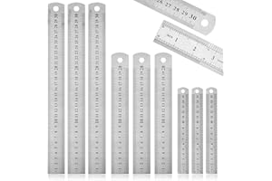 POPAPIE 9 Stück Kante Stahllineal Doppelseitig Metall Lineal Stahlmaßstab 15 20 30 cm Metall Metrisch Gerader Rand Lineal Für Engineering Büro Schule Lehre Zeichnungen Studenten Lehrer Architekten