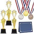 Motionchic 12 Pcs Trophy Award Set Include 1st 2nd 3rd Place Trophy 3 Award Medals in Gold Silver Bronze Award Ribbon 3 Certificate Holders with 3 Pages for Champions
