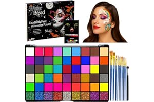 xiaoxianxian Peinture Corporelle, 54 Couleurs Palette Maquillage Enfant, Peinture Visage Enfant avec 11 Pinceaux pour Halloween, Carnaval, Anniversaire & Fêtes à Thème