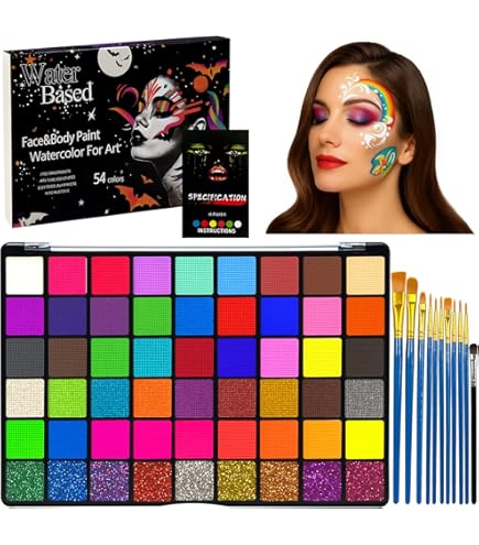 lenbest Truccabimbi kit - 17 Body Painting Colori(5 Colori Metallici) - Truccabimbi Kit Anallergici Atossici - Trucchi Halloween Bambini - Trucco Halloween, Carnevale, Natale, Pasquale