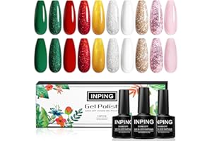 INPING Esmalte Semipermanente, 10 Color rojo verde Navidad oro plata Brillante de Esmaltes de Uñas Gel UV Kit Rosa Blanco Marrón invierno Halloween navidad regalo 8ml