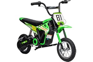 AIYAPLAY Kids Electric Motorbike, 24V Battery Powered Dirt Bike with 250W Motor, 6-16km/h, 7AH Batteries, 12" Inflatable Tires and Rear Suspension, Ride On Motorcycle for 8-12 Years Old, Green