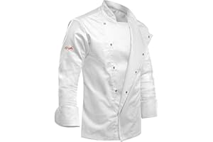 strongAnt Chaqueta de Chef para Hombre Slim Fit Stretch con Botones de presión, Chaqueta de Panadero - Manga Larga - Negro Gris Blanco