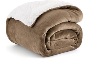 Bedsure Manta Cama Invierno - Manta Sofa Grande Polar Reversible de Franela y Sherpa, Manta Sofa Gruesa 150x200 cm de Microfibra Suave y Borreguito, Camello