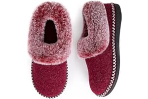 EverFoams Damen Bootie Hausschuhe Warm Weich Bequem Memoryschaum Rutschfeste Innen Pantoffeln mit flauschigem Kragen