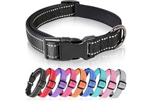 HEELE Collare per Cani, Collare Cane Riflettente Imbottito Nylon Regolabile Traspirante Collari per Cani di Taglia Grande, Nero, L(44-66cm)