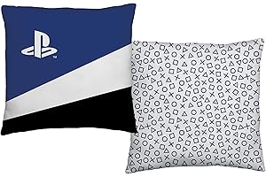 Character World PlayStation Officially Licensed Square Cushion Pillow Banner Design Stuffed Plush Pillow Reversible 2 Sided | Perfect For Bedroom Or Gaming Décor, Blue