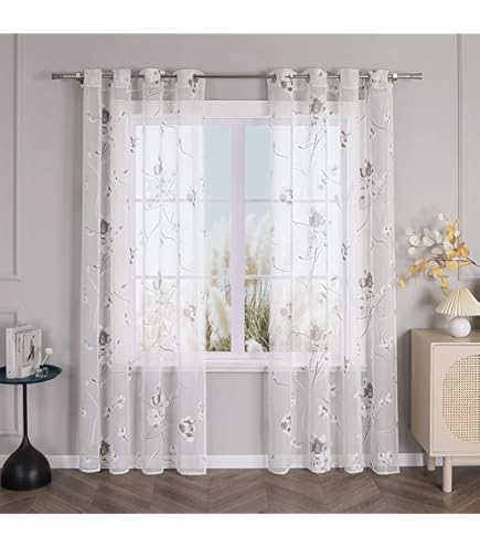 Deconovo Lot De 2 Rideaux Voilages Blanc Oeillet Chambre Effet Lin à