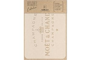 NAKLEO Pochoir pour Peinture Artisanat A4 21x30cm, Modèle en Plastique, Réutilisable, Champagne Vintage Inscription, DIY Bricolage Scrapbooking Décoration a Peindre, Mur Sol Bois Tissu Meuble