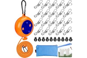 AOKITO Kempingowa linka do suszenia prania, praktyczna i wysuwana linka na pranie na kempingu i w podróży – 10 m nylonowy sznurek do prania z klipsami i klamrami do użytku wewnątrz i na zewnątrz