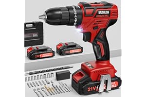 FAHEFANA Taladro Percutor a Bateria, 21V Sin Escobillas Taladro Atornillador Batería con 2 Baterías, 60Nm Brushless Drill, 25+3 Ajuste de Par, 10mm Portabrocas, 2 Velocidad, LED Luz, Accesorios 25Pcs