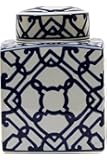 Creative Co-op Blue & White Ceramic Ginger Jar with Lid