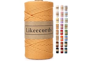 Likeecords Makramee Garn Geflochten 3mm x 100m,100% Natürliches Baumwollschnur Makramee-Schnur, Makramee-Seil, bunte Bastelkordel aus Baumwolle für Taschen, Wandbehänge, Pflanzenaufhänger (gelb)