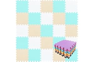 qqpp Alfombra Puzzle para Niños Bebe Infantil - Suelo de Goma EVA Suave. 18 Piezas (30 * 30 * 1cm), Blanco, Verde, Beige.QQC-AHJb18N