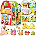 hahaland 3D Montessori Busy Book for 1+ Year Old – 15-in-1 Interactive Sensory Busy Board, Educational Felt Toddler Quiet Toy & Travel Activity, Farm-Themed Baby Toy for 18M+ Girls Boys Airplane