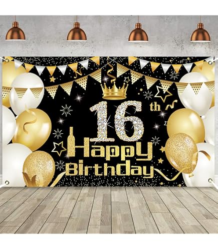 Decorazioni Compleanno 16 Anni Blu, Grande Striscione Buon Compleanno, Palloncini Numero 16