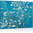 1 KINGO Van Gogh Canvas Wall Art: Almond Blossom Oil Painting Flower Picture Reproduction Room Decor, Famous Art Prints Floral Tree Poster Teal Modern Artwork Home Decoration 12" x 15"