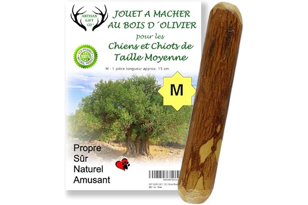 ARTISAN GIFT CO Bâton en Bois d’Olivier pour Chien – Jouet à Mâcher Olivier Naturel pour Chiots et Chiens - 15 cm - lot 1