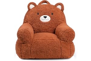‎BEJOY BEJOY Bequemer kindersofa, Schaumstoffgefülltes kindersessel, Einzelne kuschelige Sherpa-kindercouch für Jungen und Mädchen, Bär