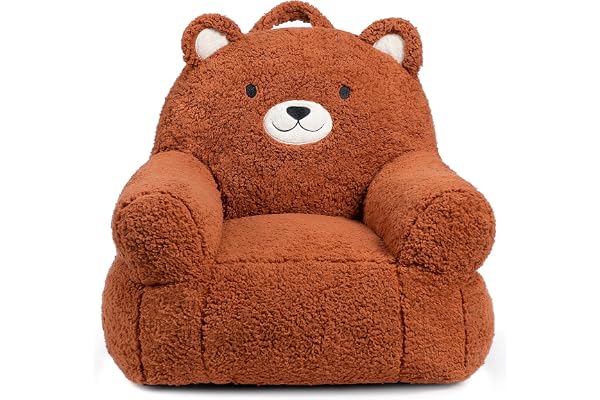 BEJOY Behaglig barnsoffa, barnstol fylld med skum, enkel behaglig sherpa-barnsoffa för pojkar och flickor, björn