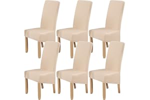 LIVEGO Polar Fleece Large Size Dining Chair Covers Set of 6,Dining Room Chair Slipcovers,Stretch Removable Washable High Back Chair Covers for Dining Room,Hotel,Kitchen,Banquet,Home(Beige,Pack of 6)