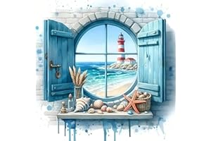 Musevial Beach Stamped Cross Stitch Kits - Colorful Printed Easy Pattern Needlepoint Kits Embroidery Crafts for Adults Beginners Gift 12x16 Inch