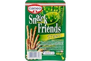 Cameo Snack Friends Sticks 100 g, Biscotti Salati per Aperitivi, Fragranti Stuzzichini con Granelli di Sale in Superficie da Gustare in un Pratico Astuccio per 100 g Complessivi