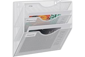 EasyPAG 3 Compartimento Metal A4 Soporte Revistas Pared Oficina Archivador de Pared Organizador Documentos Correo Pared Almacenamiento Archivos Revistero,Blanco