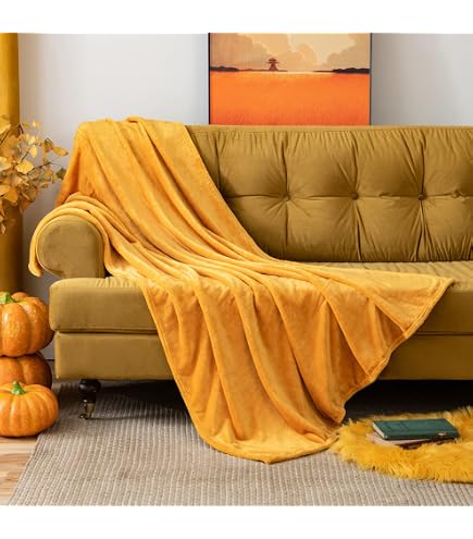 DL Coperta Popcorn Morbida E Calda - 100% Poliestere Fleece - Letto Matrimoniale (150x200 Cm) O Divano 3 Posti - Colore Ocra