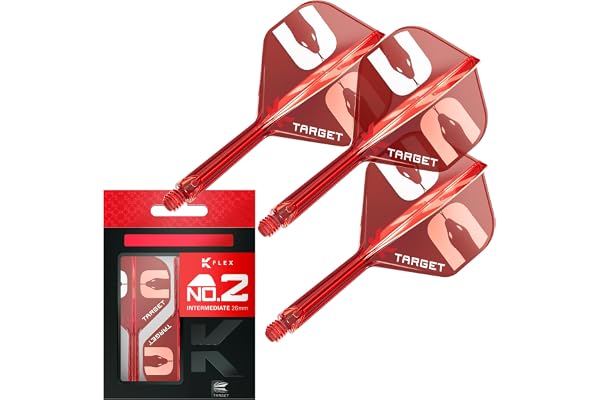 Target Darts Nathan Aspinall ASP K-Flex flyg och axlar system, röd, nr 2/nr 6 Kflex - kort (19 mm), mellanliggande (26 mm) och medium (33 mm) allt-i-ett K Flex flyg och axlar