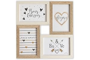 TH Marcos de fotos Múltiple de Madera para Pared - 4 fotos 10x15 cm (Rústico)