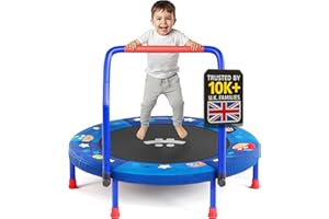 Happin 36" Mini Foldable Toddler Trampoline, Indoor Trampoline Kids with Height-Adjustable Handle, Noise-Free. Indoor & Outdoor with Super Safety Pad & Durable Steel Frame.