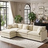 L-Shaped Modular Sofa 3 Seater 289 cm Beige Chenille with Cushions | Freely combinable modular sofa in chenille with armrest