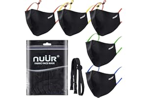 NUÜR Kids 100% Cotton Breathable Face Mask 5-Pack, Contrasting Adjustable Ear Loops, 3-Layer Protection, Soft, Machine Washable, Durable for Everyday Use