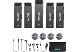 ‎BOYA BOYA BOYA 4-kanałowy bezprzewodowy system mikrofonowy Lavalier, BY-W4 2,4G Bezprzewodowy klapa 4 nadajniki i odbiornik do lustrzanek cyfrowych, kamera smartfony Wywiad Vlog Video