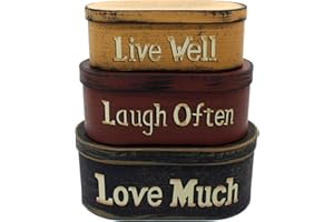 CVHOMEDECO. Primitives - Set di 3 scatole ovali in Cartone di Grandi Dimensioni, 24,7 x 14 x 10 cm - Live Well, Laugh Often, Love Much