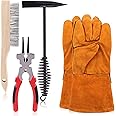 Swpeet 5Pcs 10 Inch Scratch Wire Brush, Welding Hammers Slag Removal Tool With Gloves, 8 Inch Plier and 10 Inch Chipping Hammer With Steel Coil Spring Handle