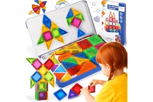 Vautvis Magnetiska Byggklossar, 53 Magna Tiles, Magneter Barn, Magnetisk Byggsats, 3 4 5 6 7 8 år Gamla Barnleksaker Julklapp
